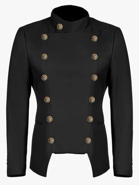 Men' Black Double-Breasted Military-Style Jacket